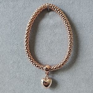 Rose Gold Tone Puffy Heart Charm Bracelet